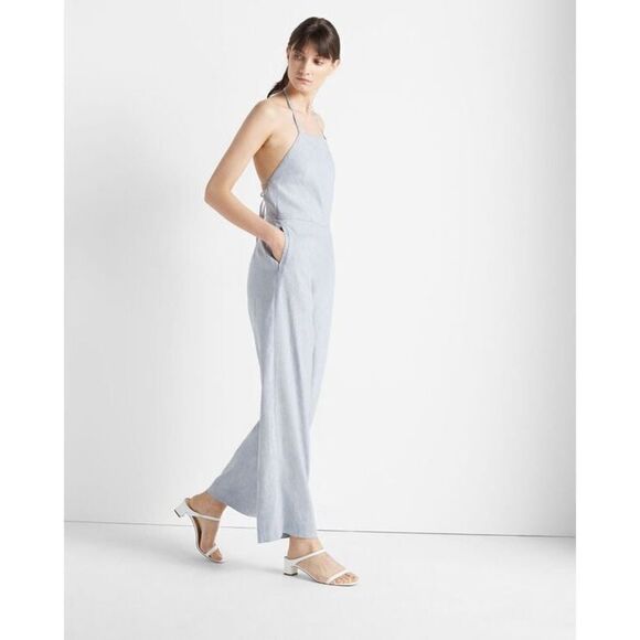 Club Monaco Striped Backless Jumpsuit chambray stripe linen blend size 2 NWT - Picture 4 of 11